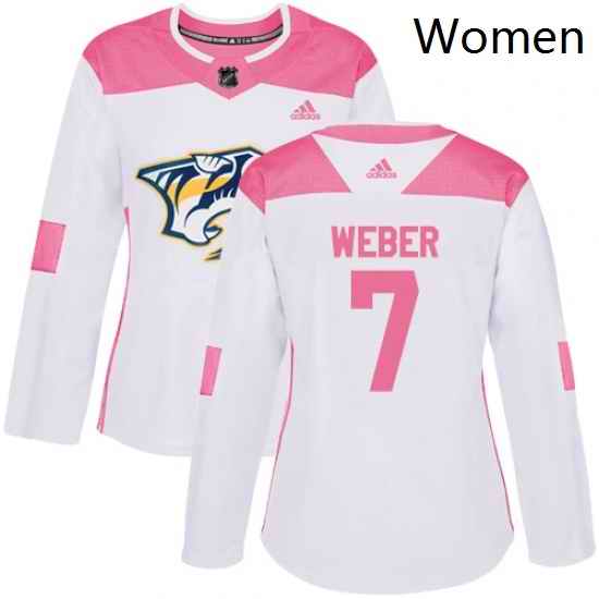 Womens Adidas Nashville Predators 7 Yannick Weber Authentic WhitePink Fashion NHL Jersey